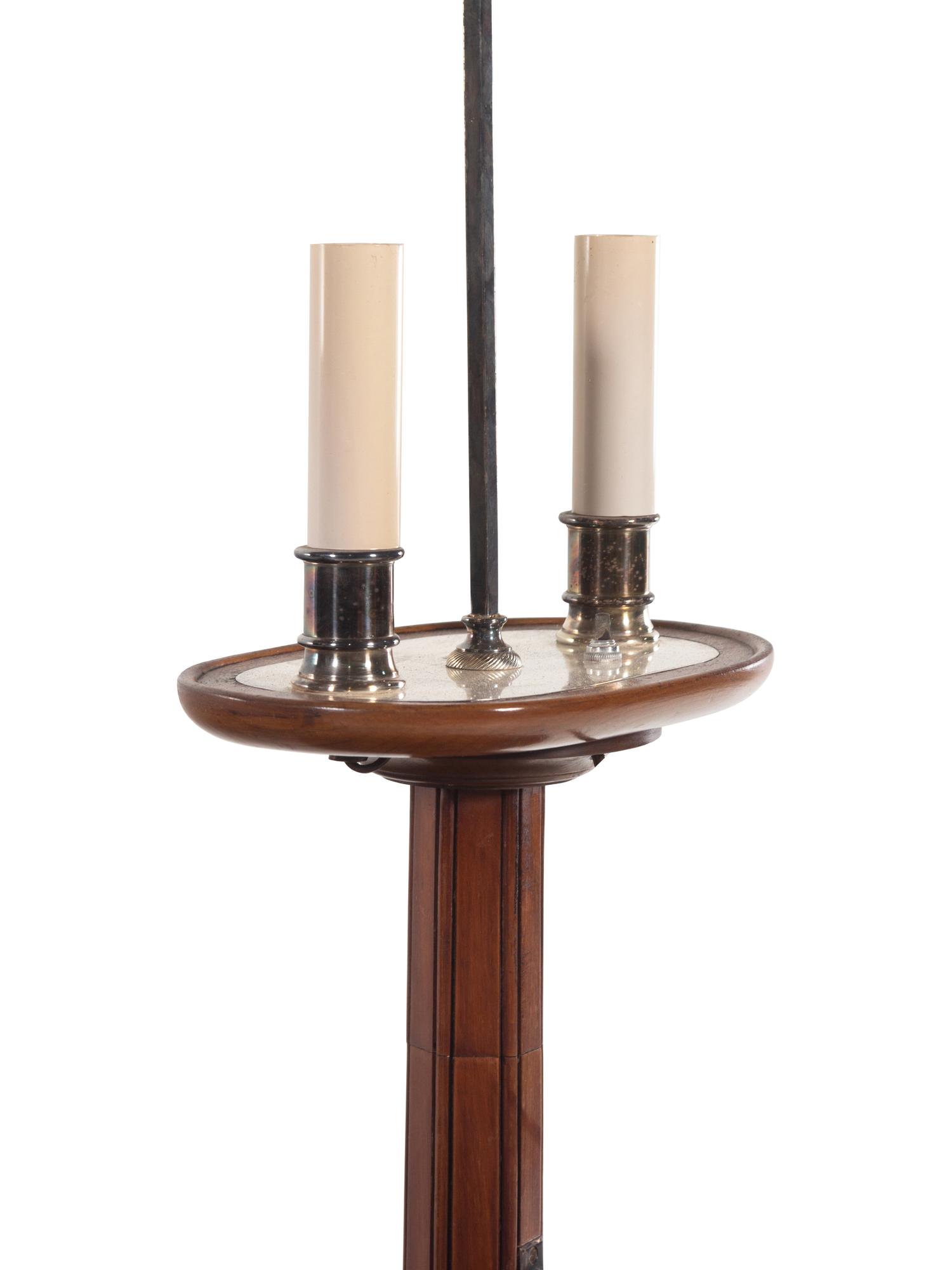 A Pair of English Silver-Plate Mounted Mahogany Two-Tier Lamp Tables