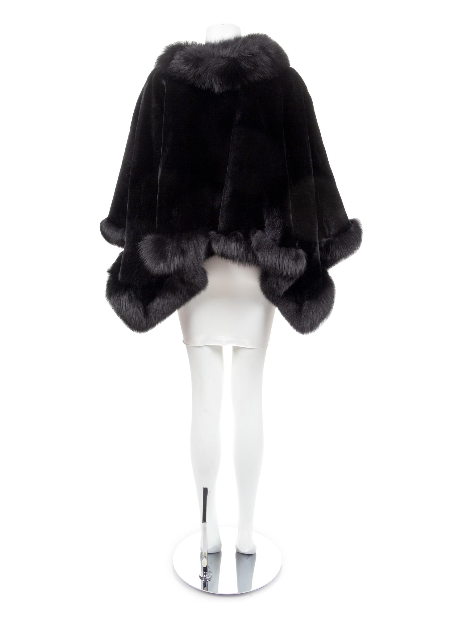 David Green Black Chinchilla Cape with Fox Trim, late 1990's-2000's