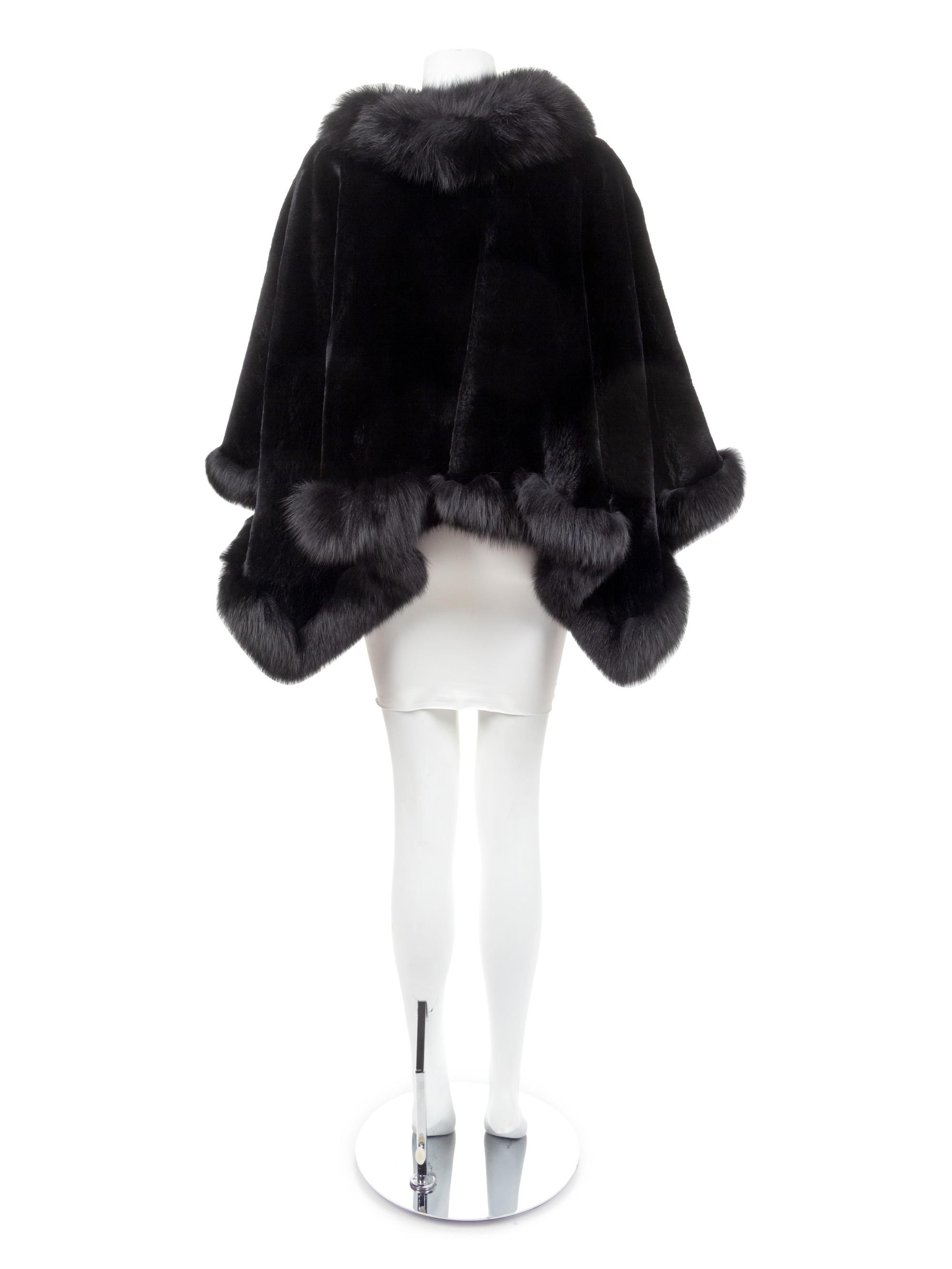 David Green Black Chinchilla Cape with Fox Trim, late 1990's-2000's