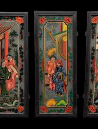 Three Chinese Painted on Glass and Wood Lanterns