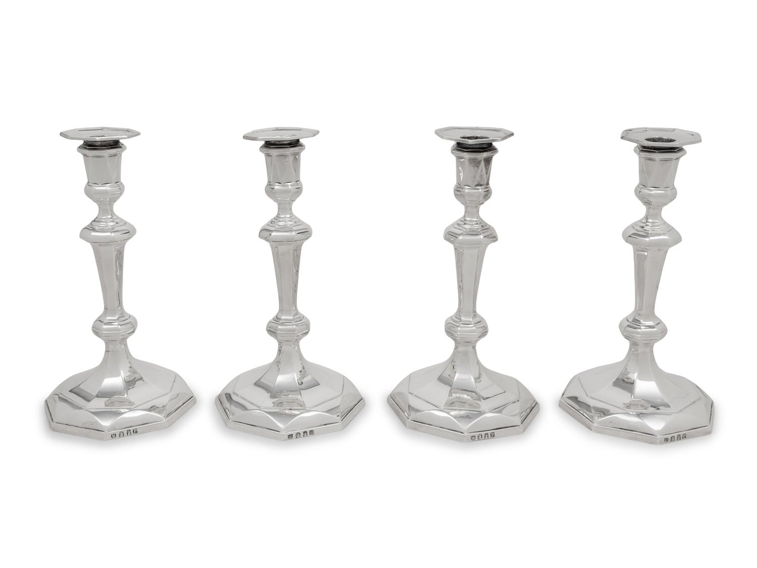 A Set of Four English Britannia Silver Candlesticks