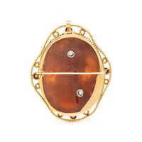 YELLOW GOLD, DIAMOND, AND CARNELIAN CAMEO BROOCH