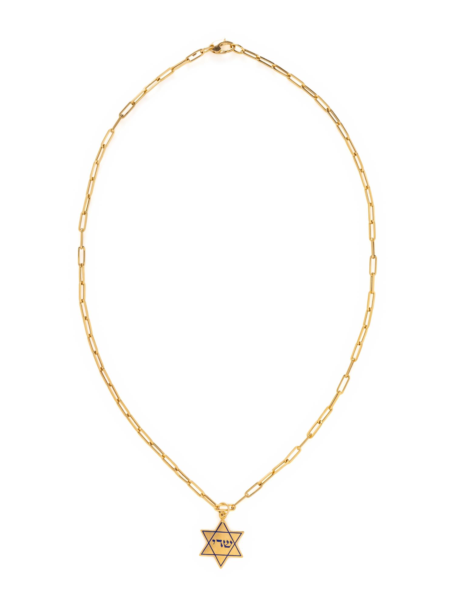 YELLOW GOLD PAPERCLIP NECKLACE WITH STAR OF DAVID PENDANT