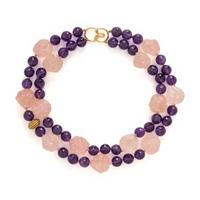 Amethyst, Rose Quartz, and Yellow Gold Beaded Necklace