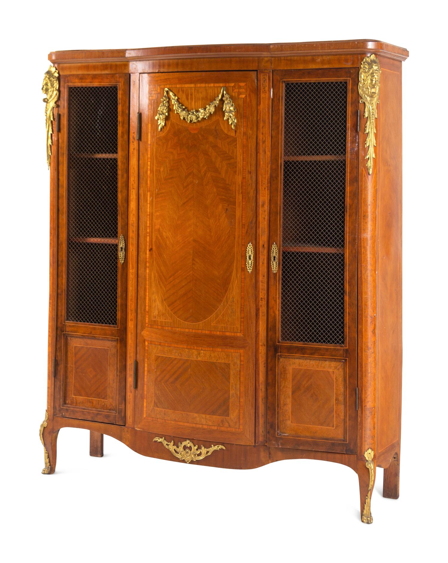 A Pair of Louis XV Style Gilt Bronze-Mounted Parquetry Bibliothèques