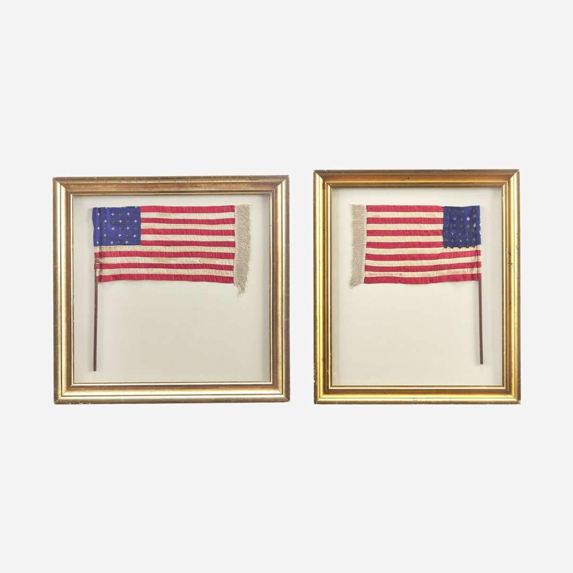 Two sequin decorated silk parade Flags 1860's-1870's