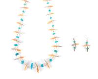 Southwestern Carved Shell, Turquoise and Heishi Bead Necklace and Earrings