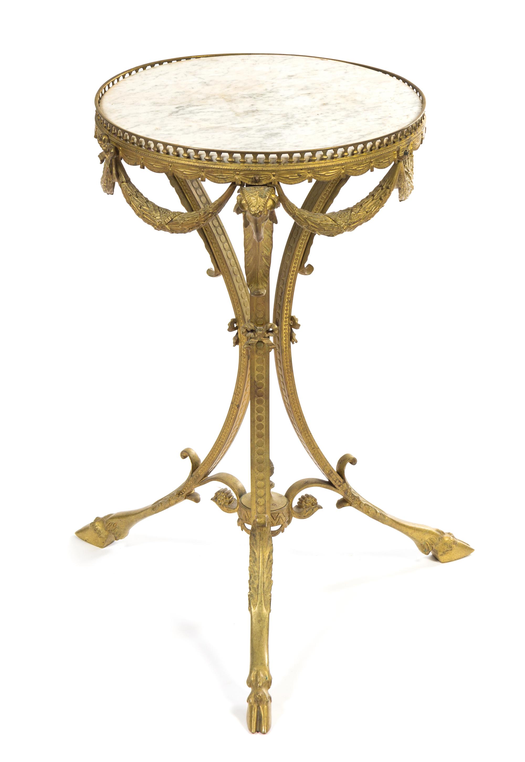 A Neoclassical Gilt Bronze Table Height 29 x diameter of top 16 inches. — LATE 19TH CENTURY