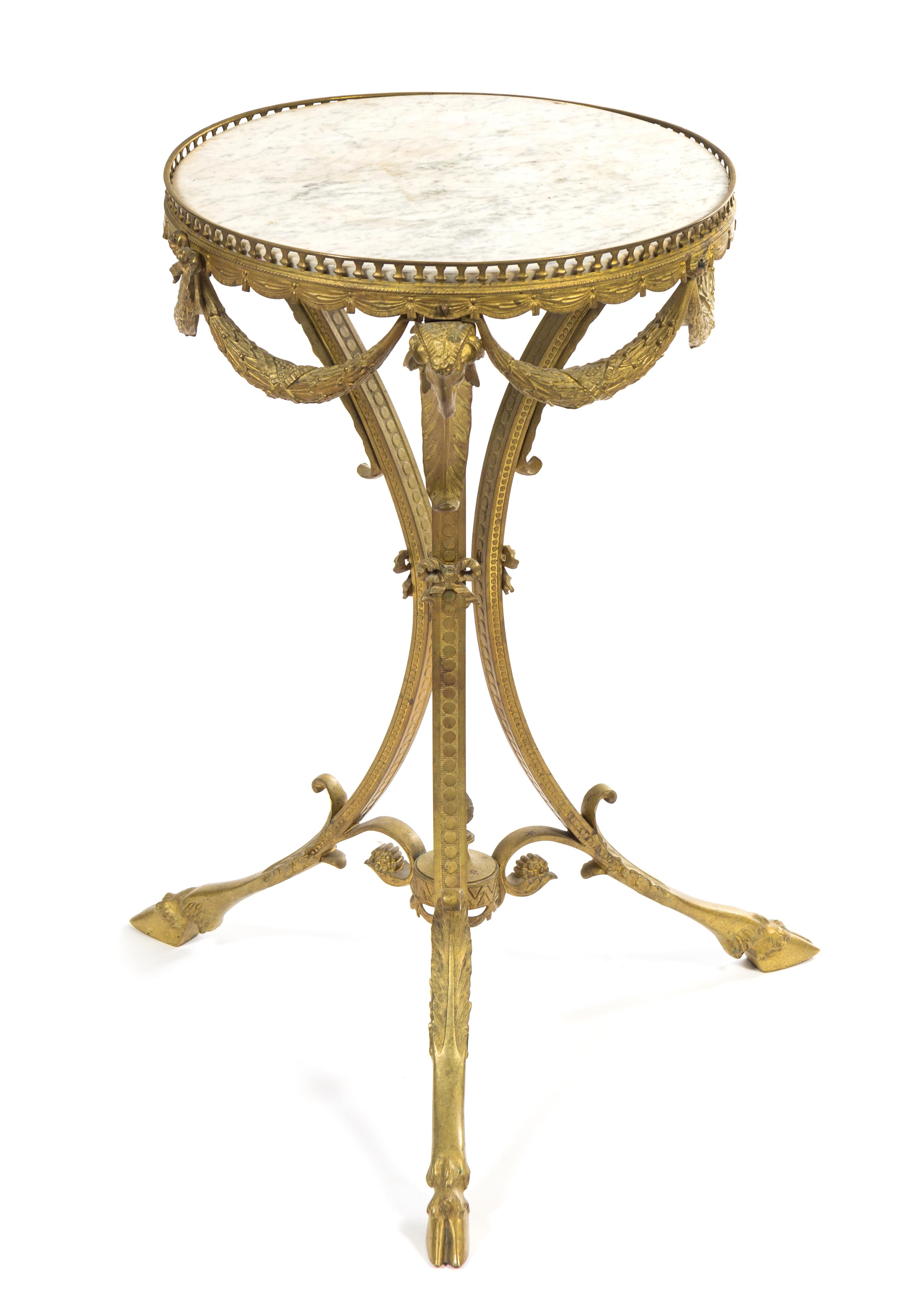 A Neoclassical Gilt Bronze Table Height 29 x diameter of top 16 inches. — LATE 19TH CENTURY