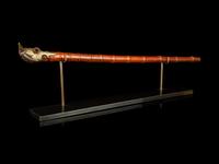 Four Chinese Covered Boxes and A Silvered Metal Mounted Bamboo Opium Pipe