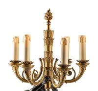 A Pair of Empire Style Gilt and Patinated Bronze and Marble Figural Candelabra