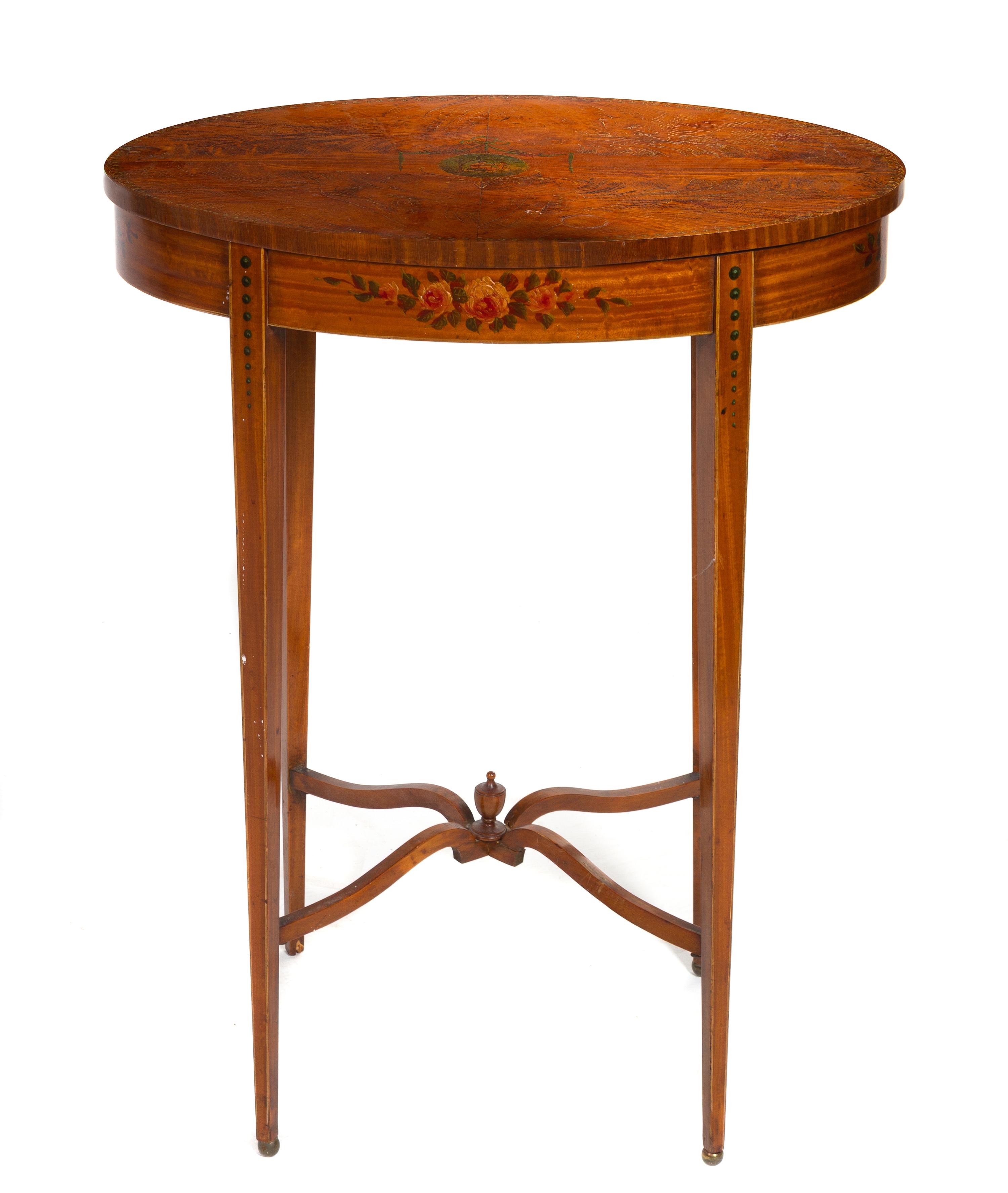 An Edwardian Painted Satinwood Side Table Height 28 x width 22 1/4 x depth 14 3/4 inches. — CIRCA 1900