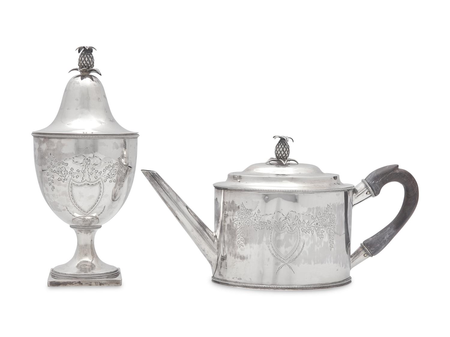 A Federal Silver Teapot and Covered Sugar Urn, Daniel Van Voorhis (1751-1824) & Garret Schanck (1768-1795), New York, NY, 1791-1793