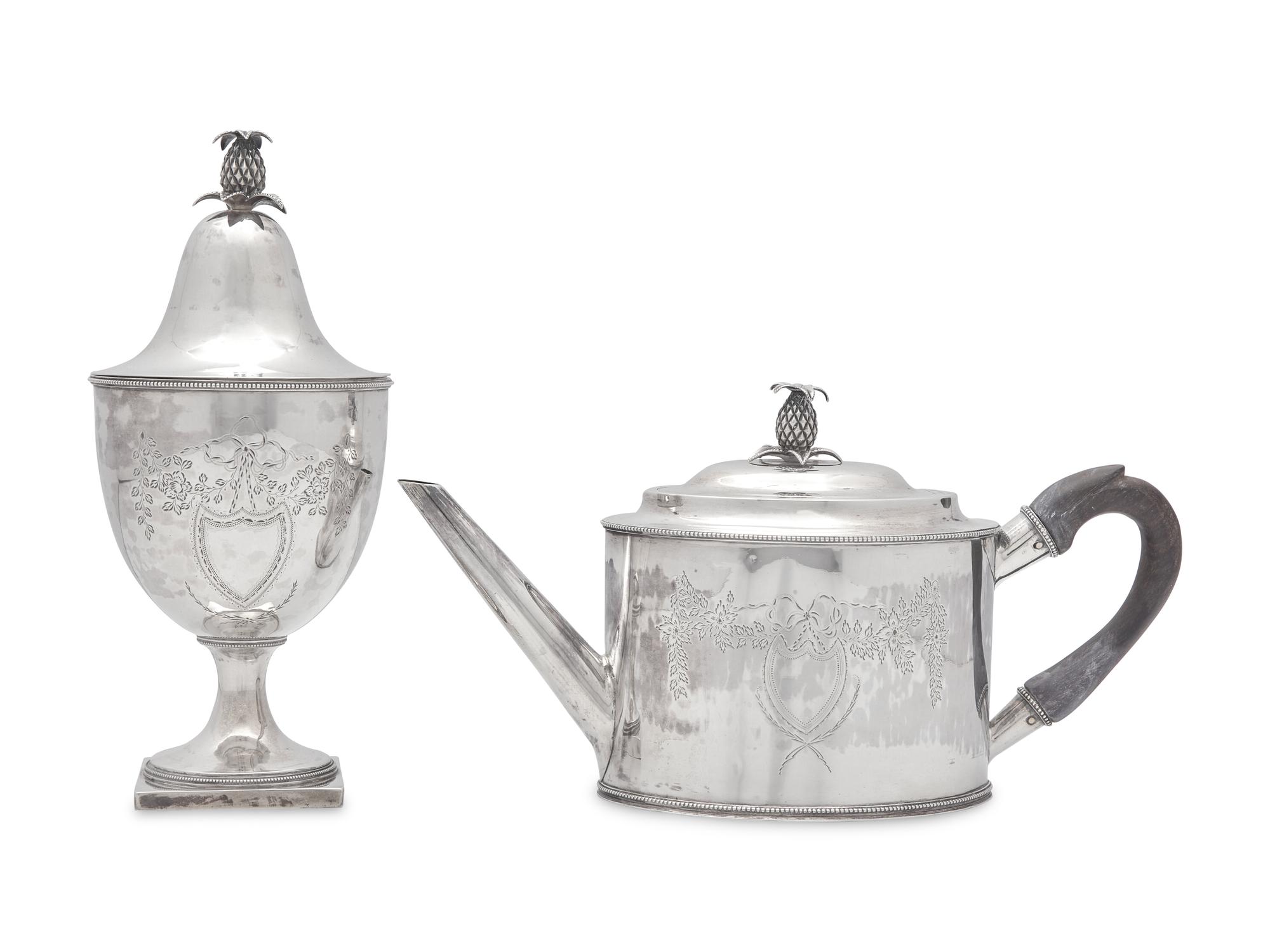 A Federal Silver Teapot and Covered Sugar Urn, Daniel Van Voorhis (1751-1824) & Garret Schanck (1768-1795), New York, NY, 1791-1793