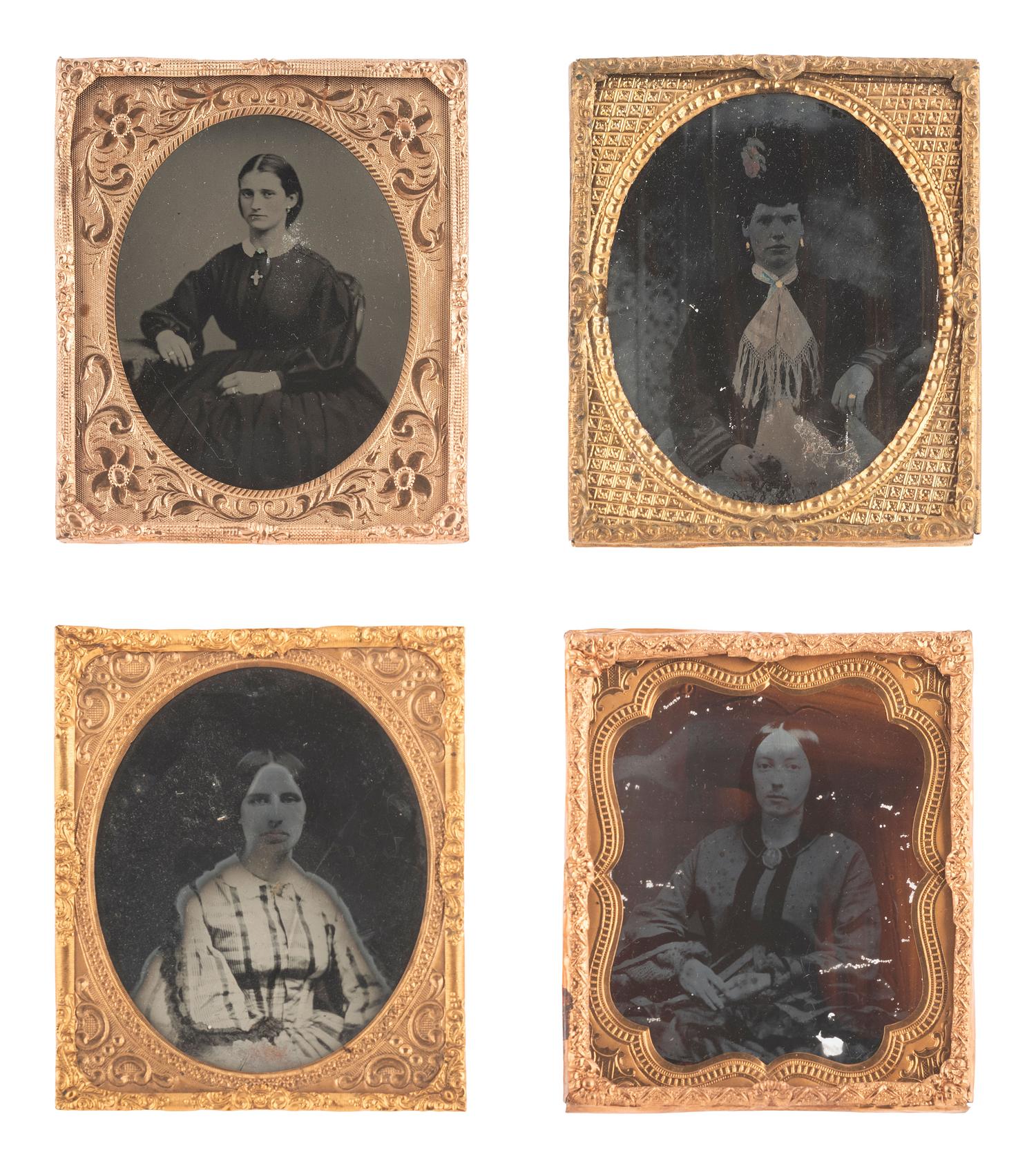 [EARLY PHOTOGRAPHY]. 57 sixth and ninth plate ambrotypes and tintypes of men and women.