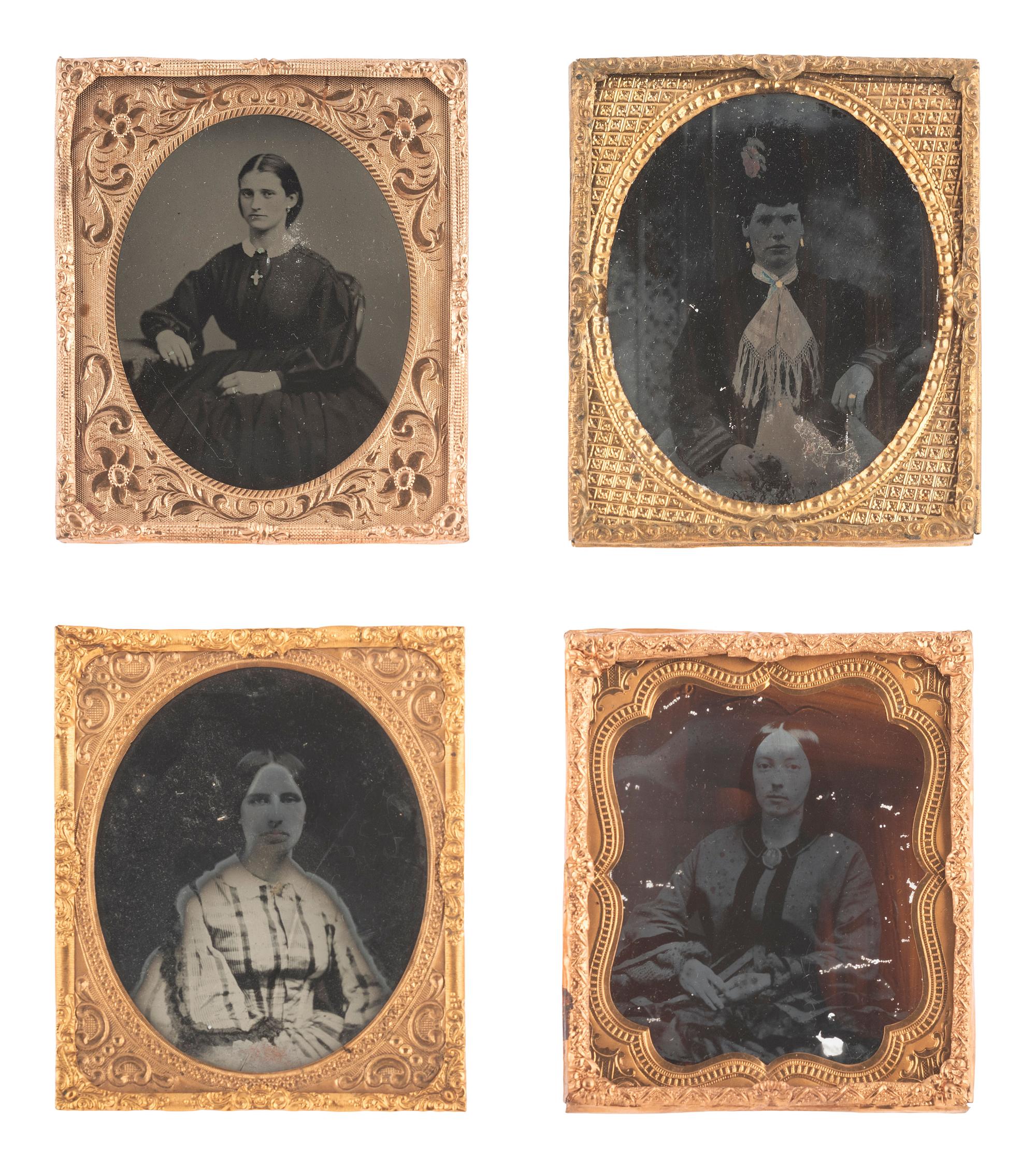 [EARLY PHOTOGRAPHY]. 57 sixth and ninth plate ambrotypes and tintypes of men and women.