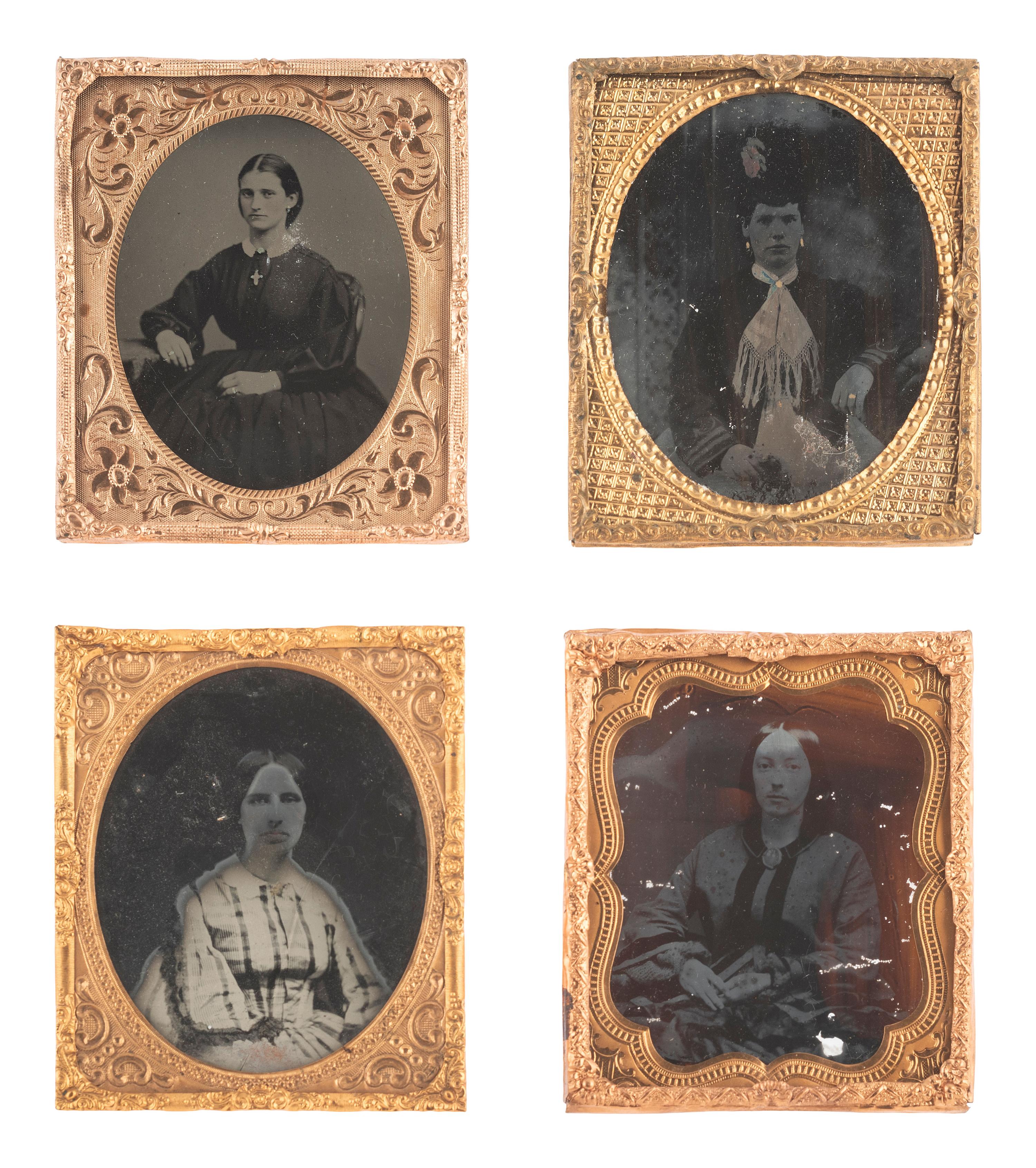 [EARLY PHOTOGRAPHY]. 57 sixth and ninth plate ambrotypes and tintypes of men and women.