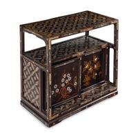 A Japanese Lacquered and Mother-of-Pearl-Inset Tea Ceremony Shelf, 19th Century — 十九世紀 日本黑漆彩繪嵌螺鈿茶道具博古架