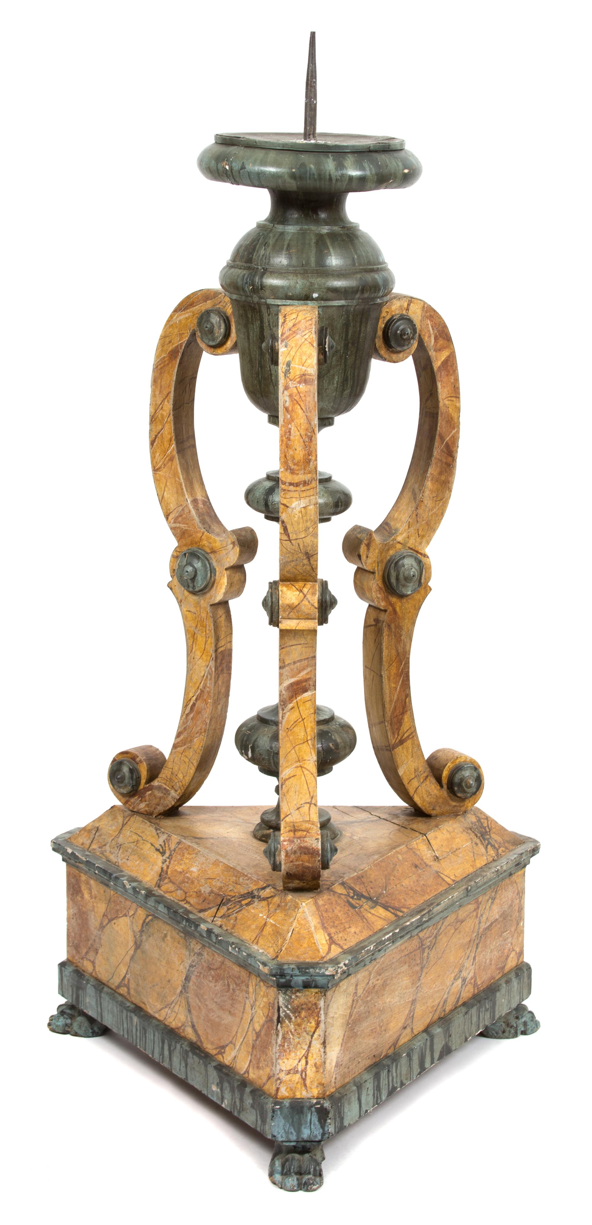 An Italian Faux Marble Painted Torchere Height approximately 58 inches. — EARLY 19TH CENTURY