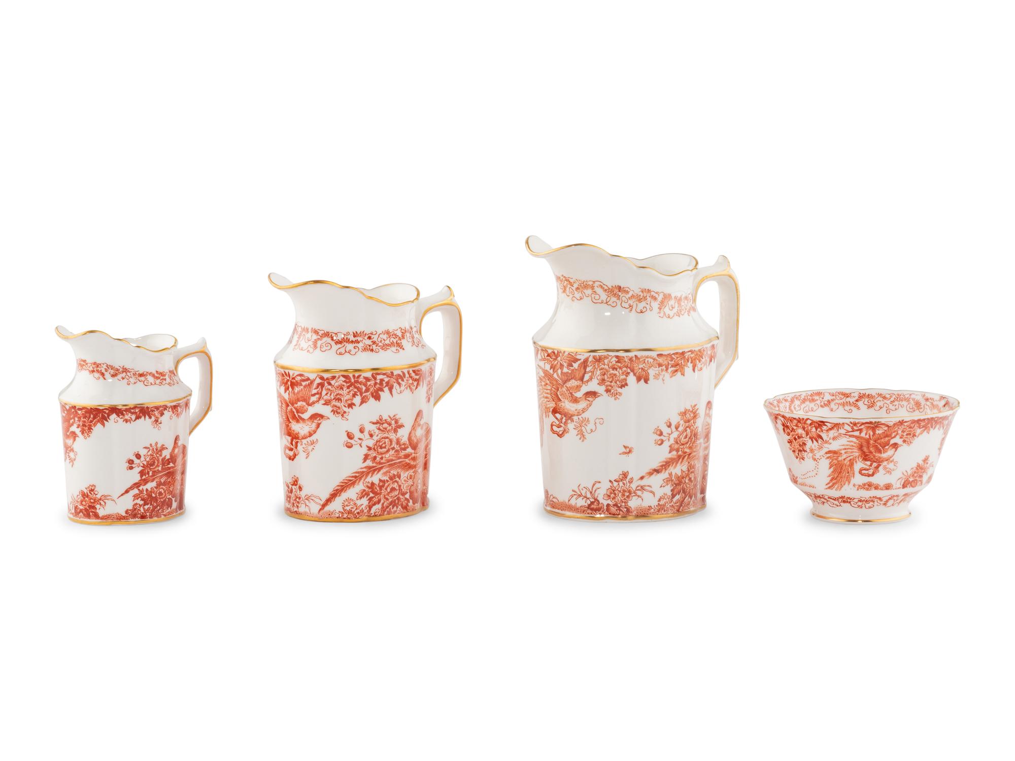 A Group of Royal Crown Derby Red Aves Porcelain Table Articles