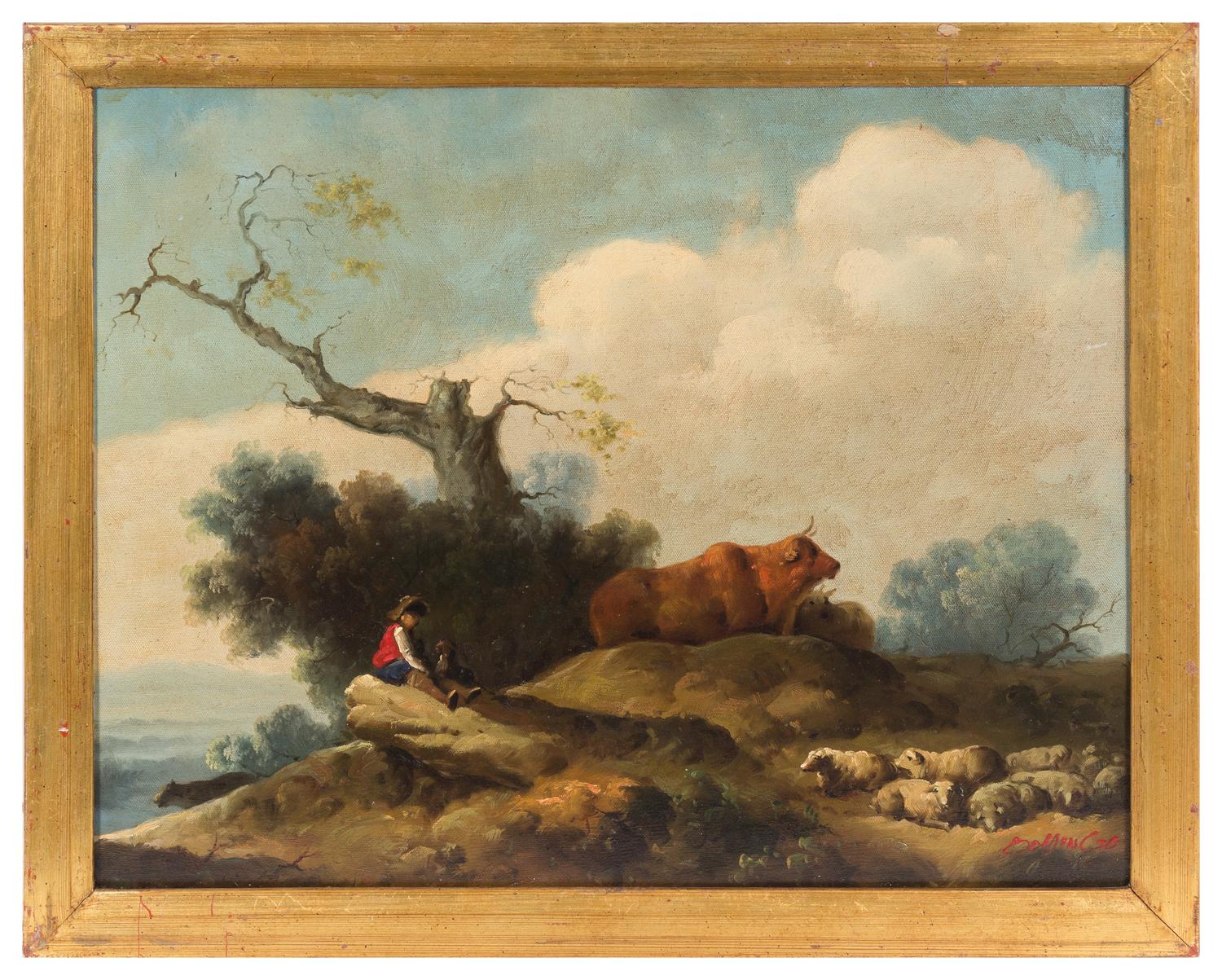 Artist Unknown, (20th century), Boy with Bull and Sheep