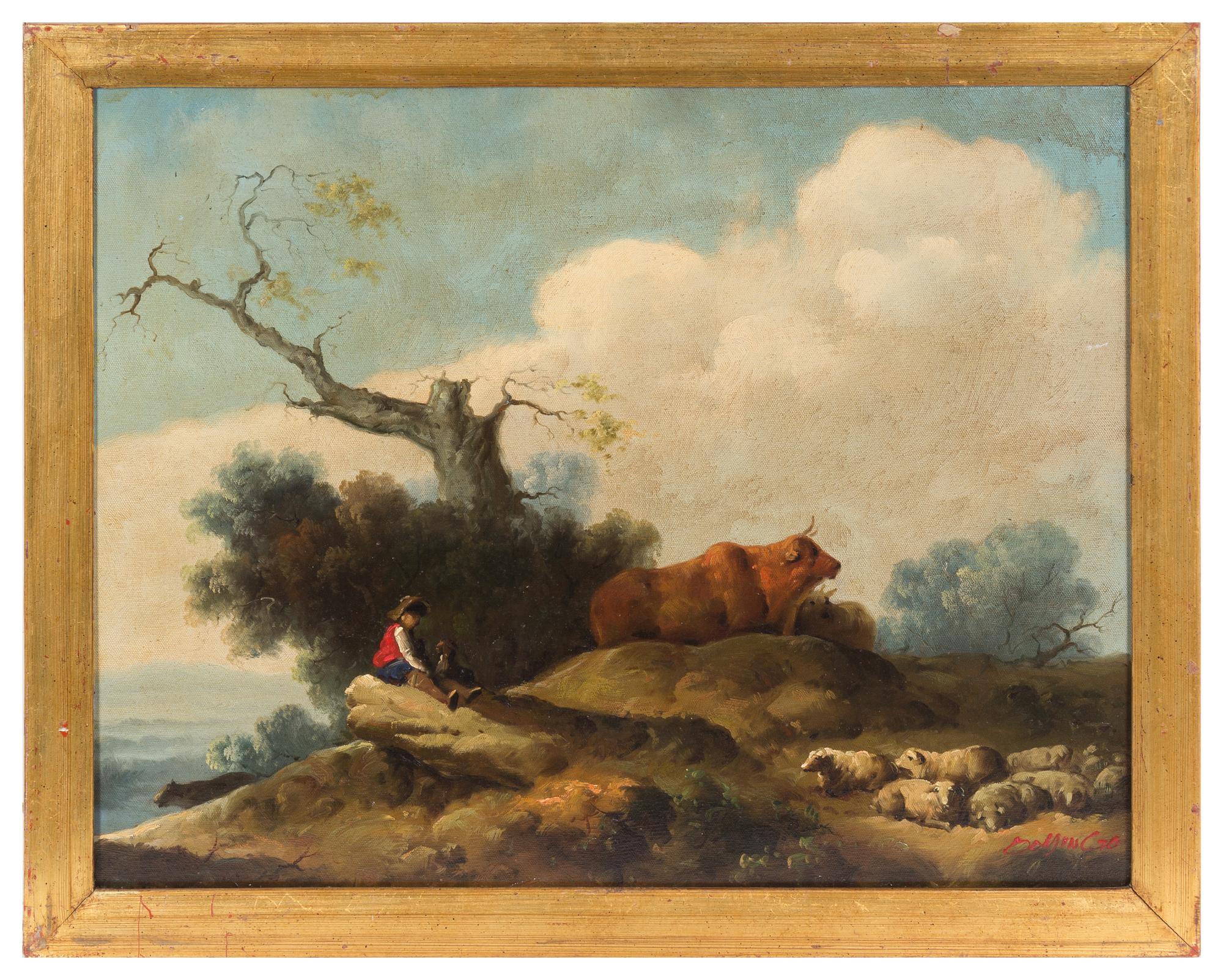 Artist Unknown, (20th century), Boy with Bull and Sheep