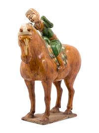 A Chinese Sancai Glazed Burial Figure of a Mounted Attendant