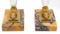 A Pair of Gilt Bronze, Glass and Marble Ram's Head Ornaments Height 9 3/8 inches. — LATE 19TH/EARLY 20TH CENTURY