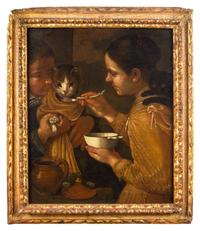 Children Feeding a Cat
