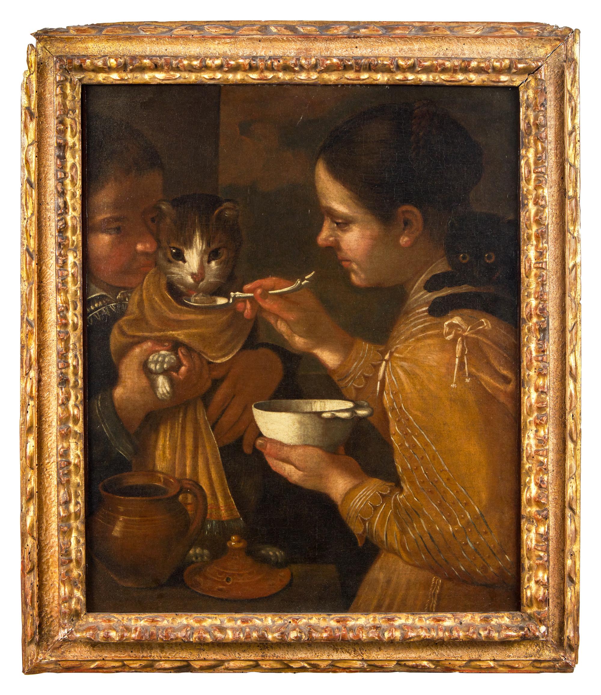 Children Feeding a Cat