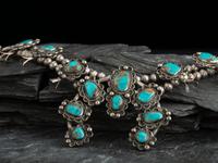 Navajo Silver and Turquoise Squash Blossom Necklace