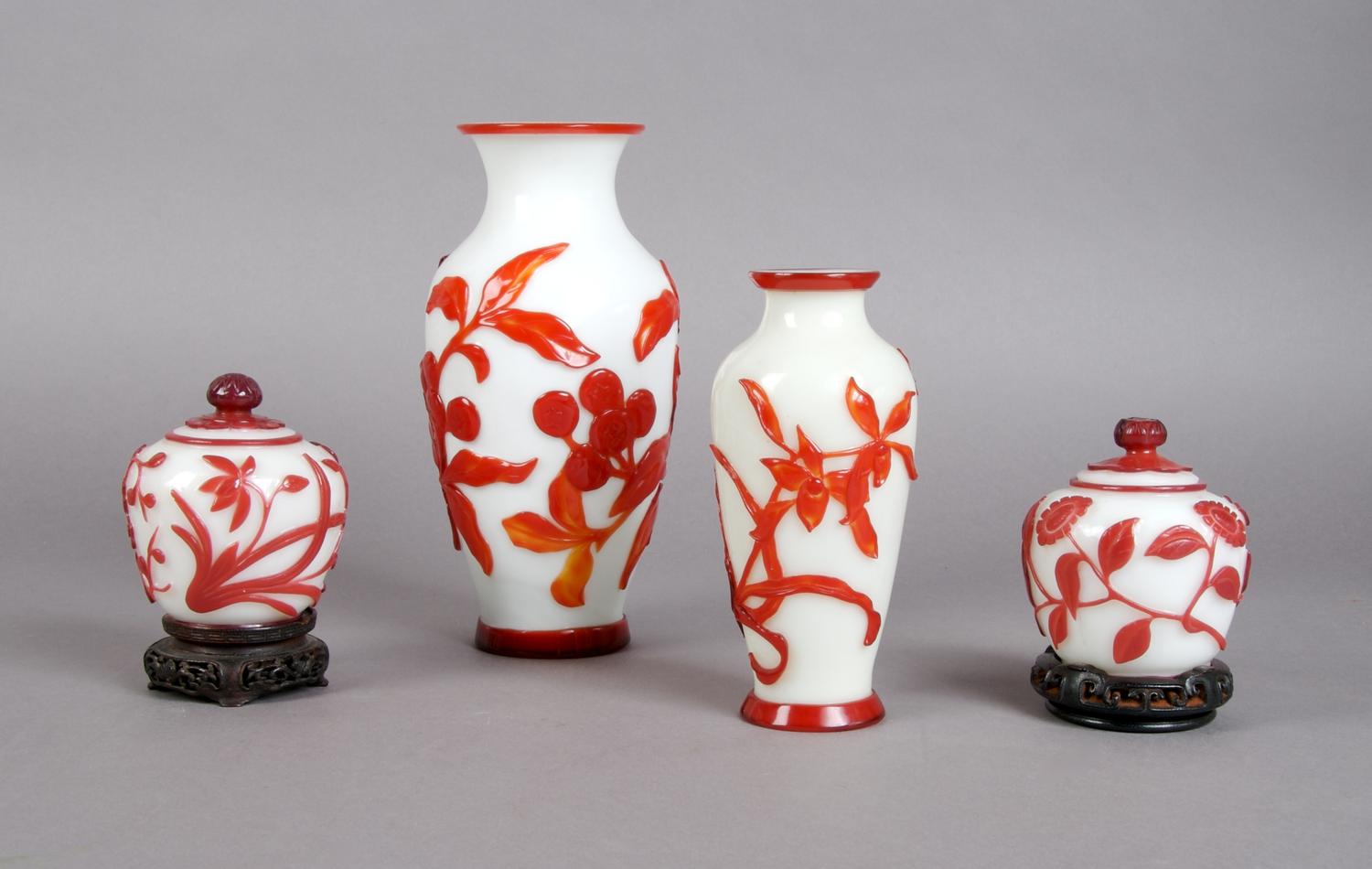 A Collection of Chinese Peking Glass Articles, Height of tallest 7 7/8 inches.
