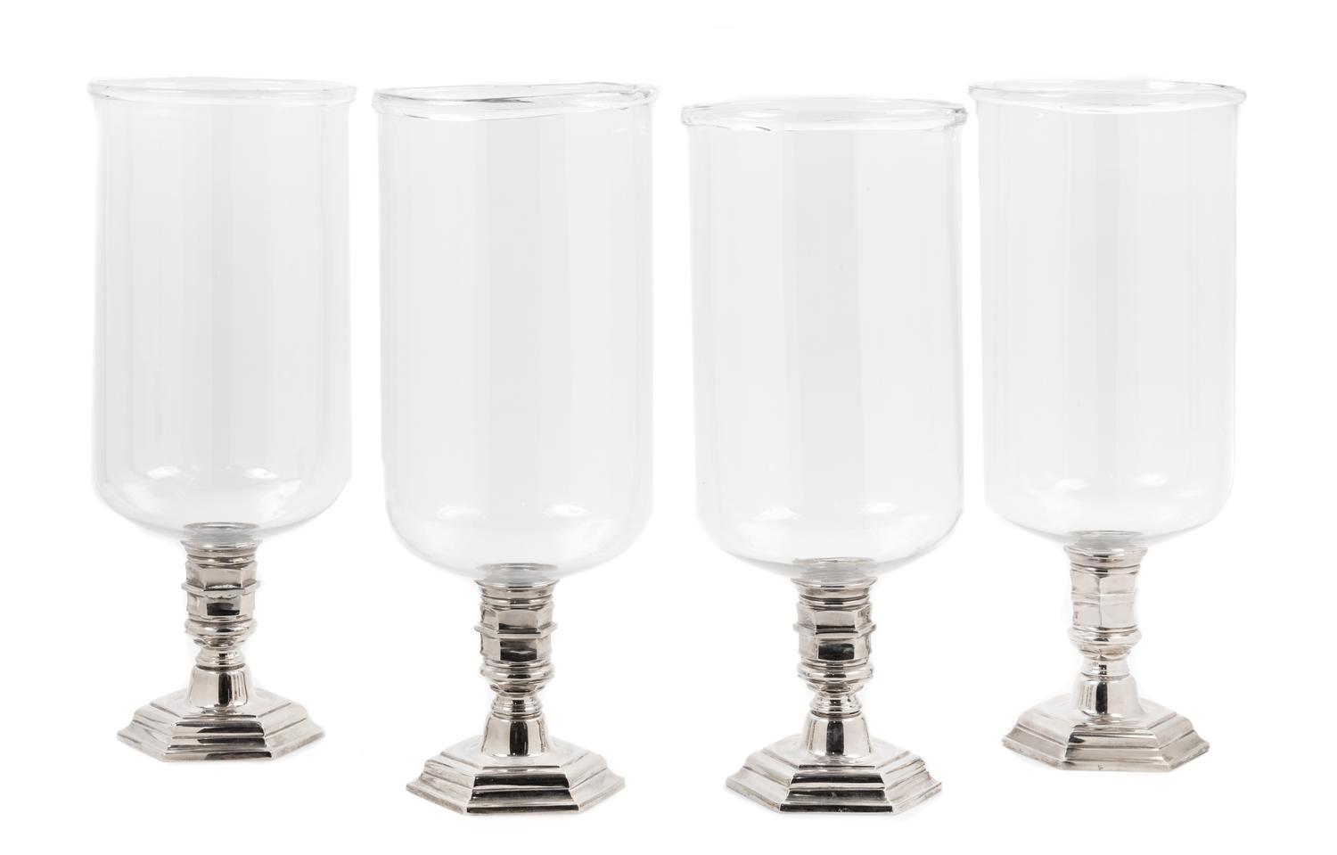 A Set of Four French Silver-Plate and Glass Photophores Height 14 inches. — 20TH CENTURY