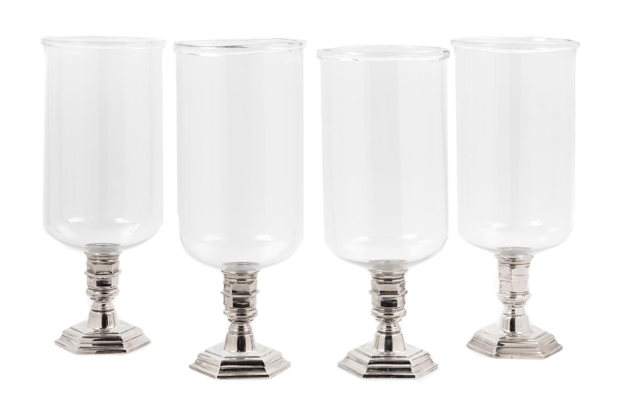 A Set of Four French Silver-Plate and Glass Photophores Height 14 inches. — 20TH CENTURY