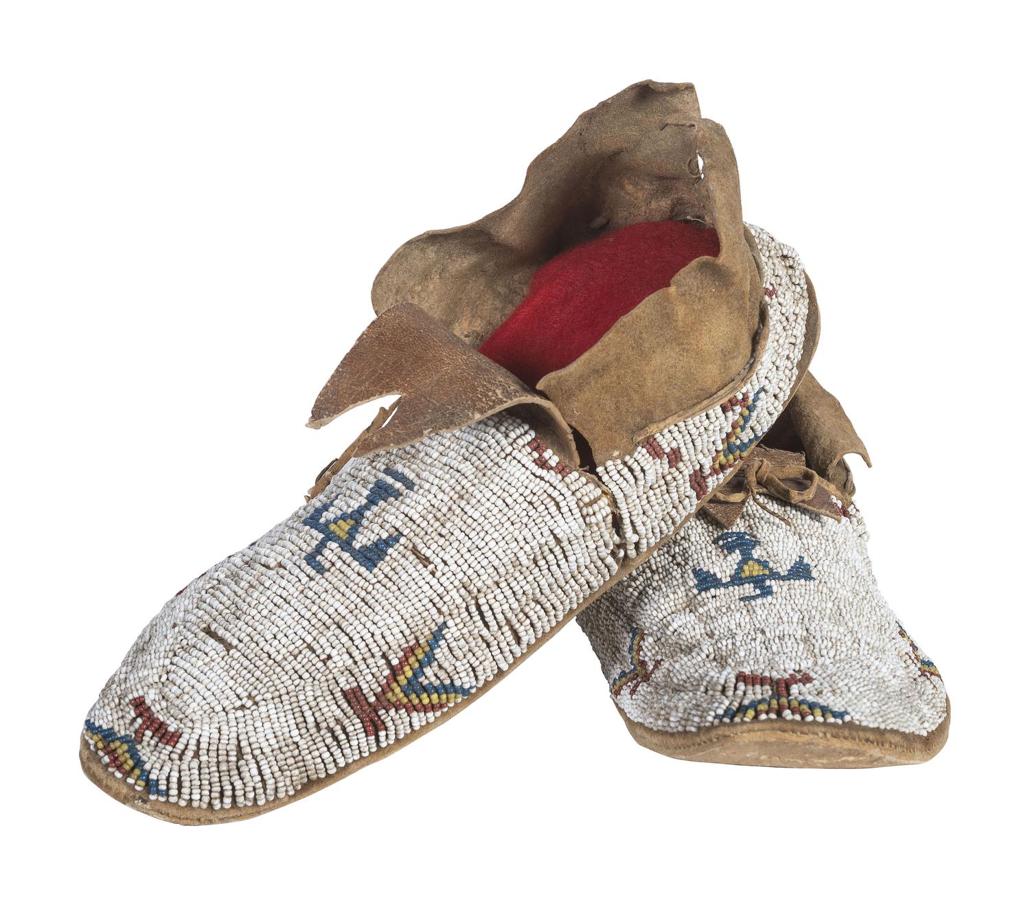 Cheyenne Beaded Hide Moccasins, with Thunderbirds
