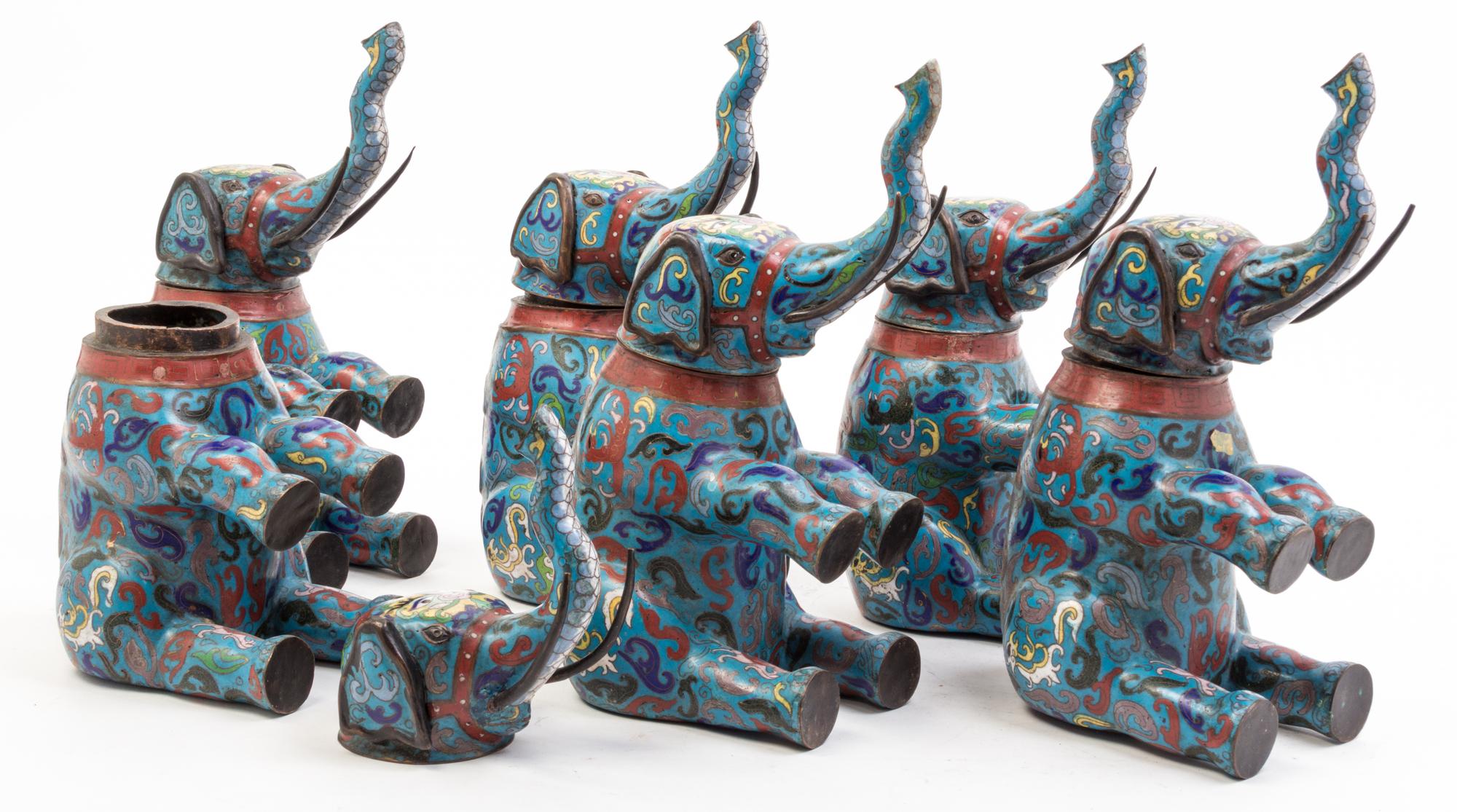 A Group of Six Chinese Cloisonne Animalier Censers Height 12 inches.