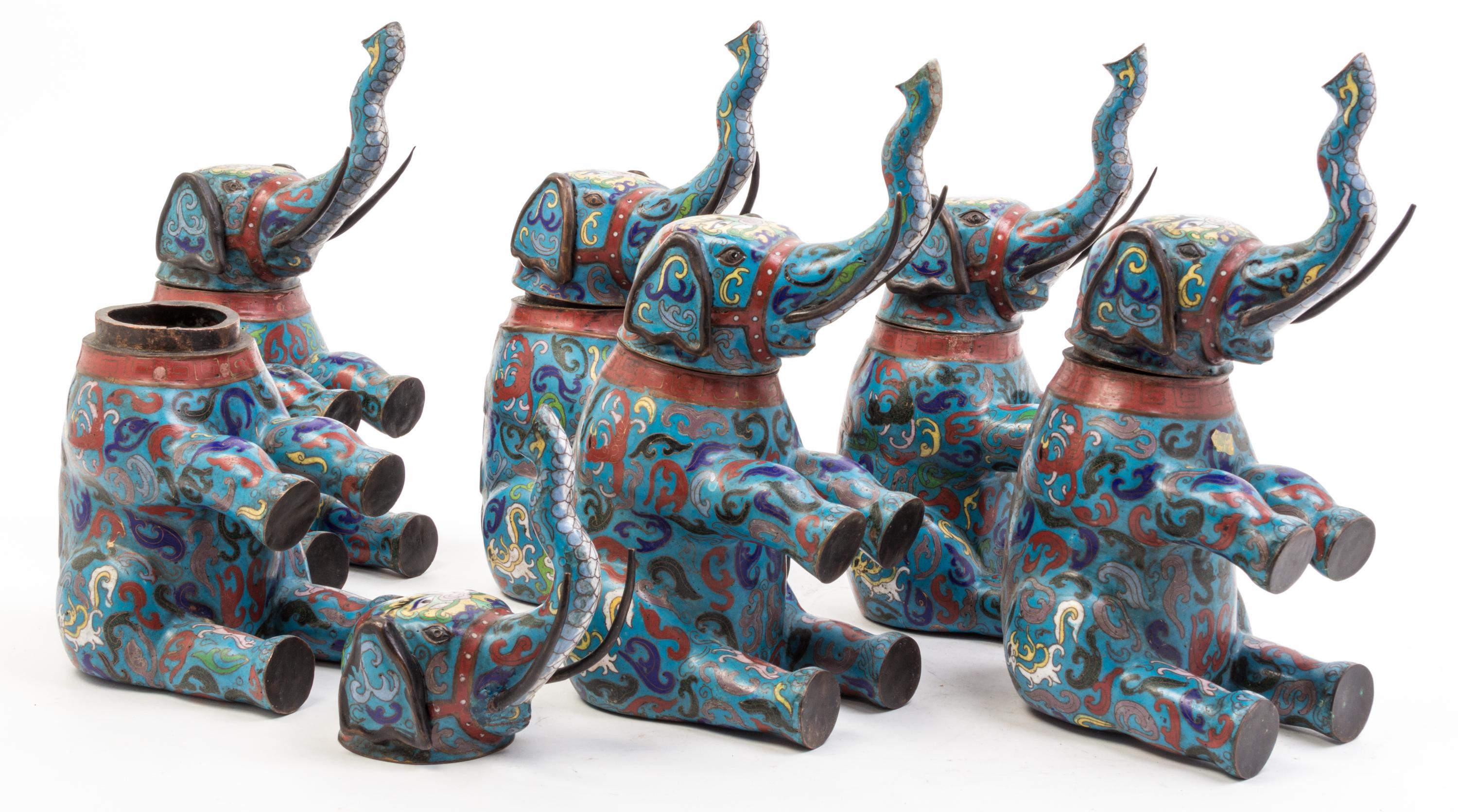 A Group of Six Chinese Cloisonne Animalier Censers Height 12 inches.