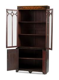 A Regency Black Lacquered and Parcel Gilt Vernis Martin Decorated Step-Back Cabinet
