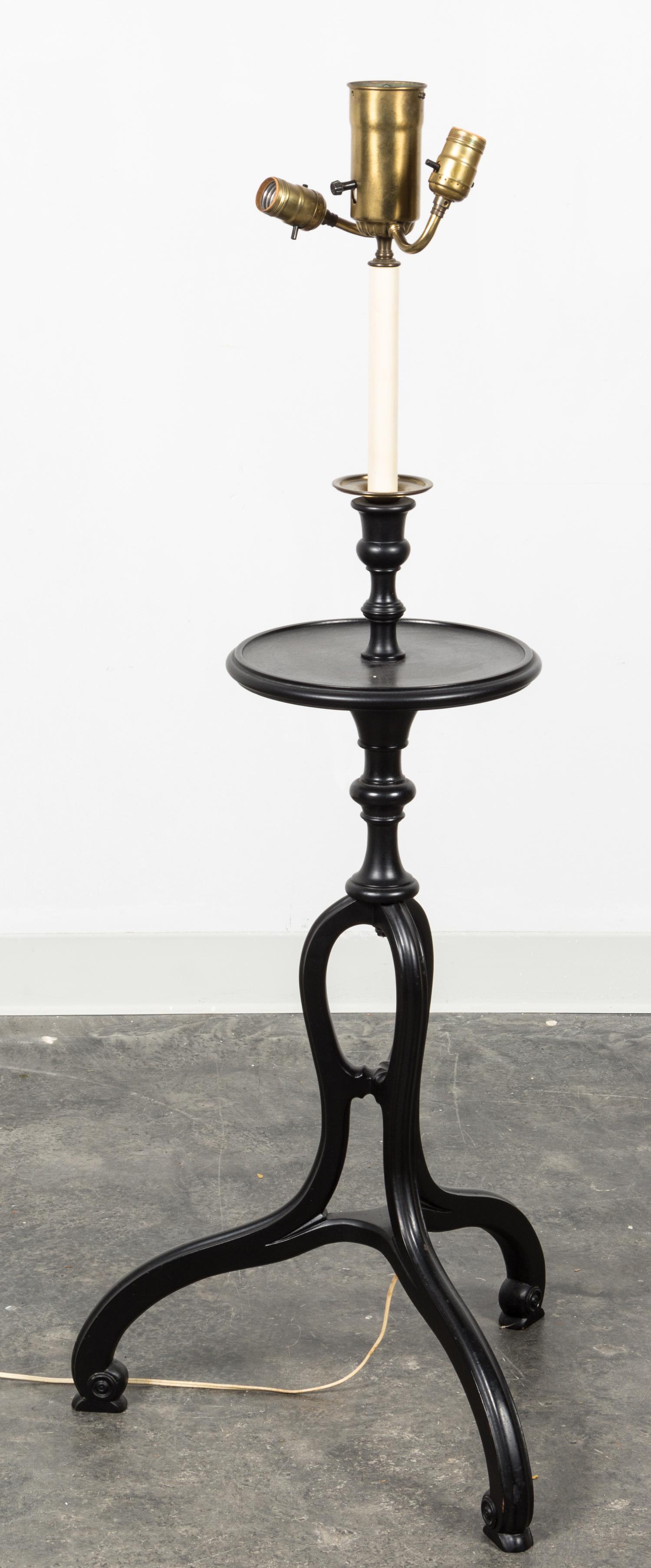 A Regency Style Ebonized Candlestand Lamp Height overall 48 1/2 inches. — SECOND HALF 20TH CENTURY