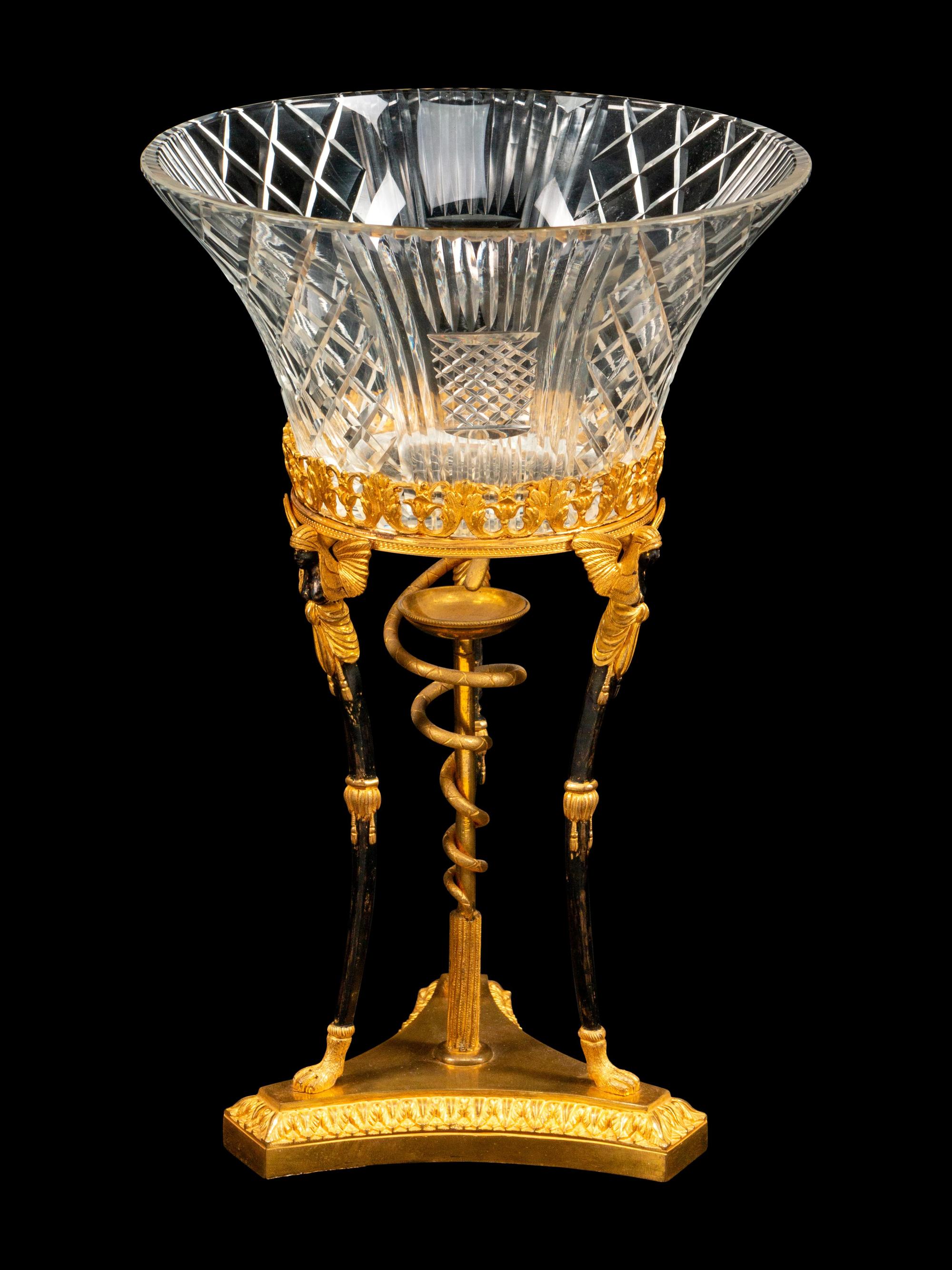 An Empire Style Gilt and Patinated Bronze Mounted Cut Glass Centerpiece