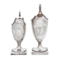Two George III Engraved Silver Creamers and a Sugar Basket