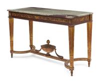 A Louis XVI Style Parcel-Gilt Oak and Marble Top Console Table