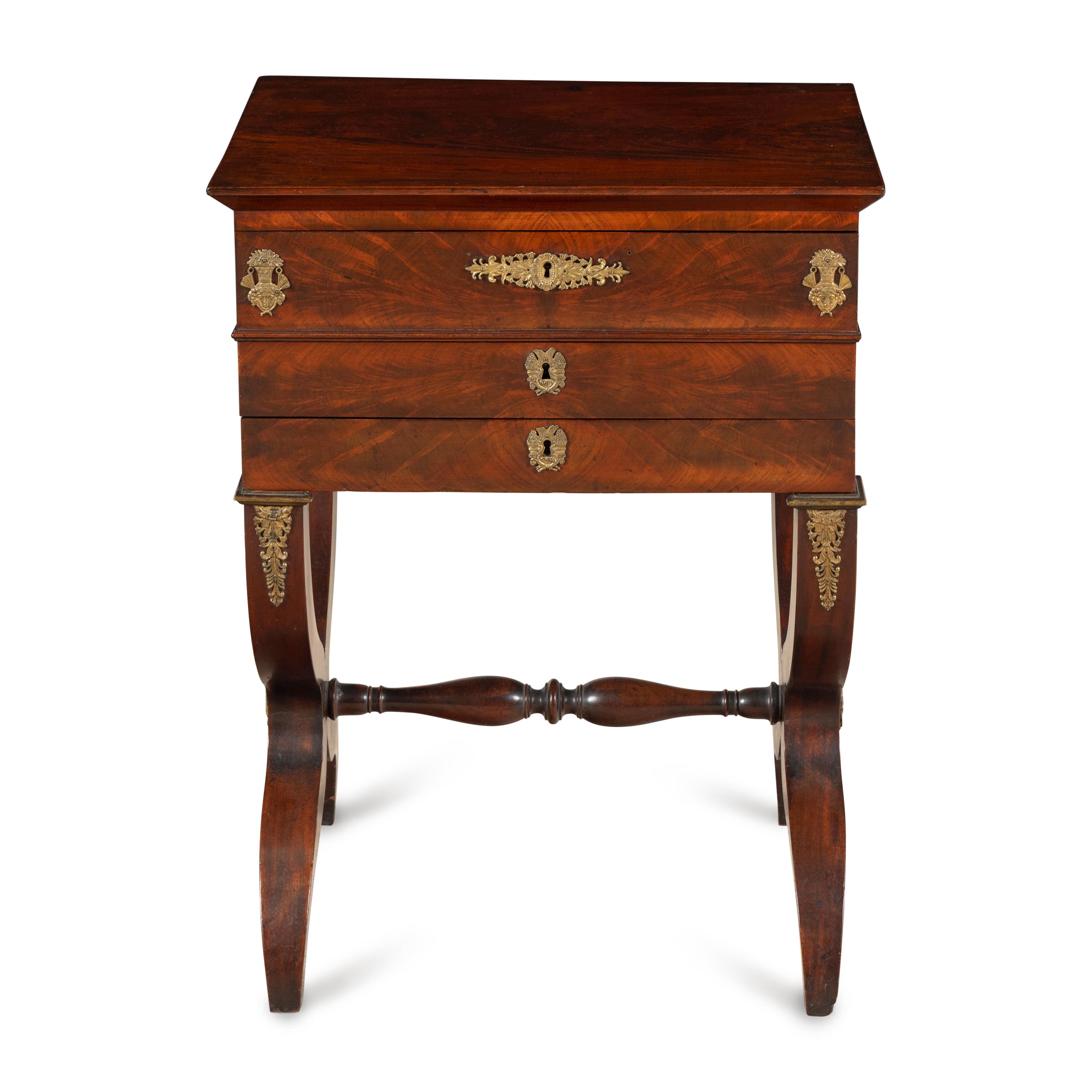 A French Gilt-Bronze Mounted Mahogany Work Table