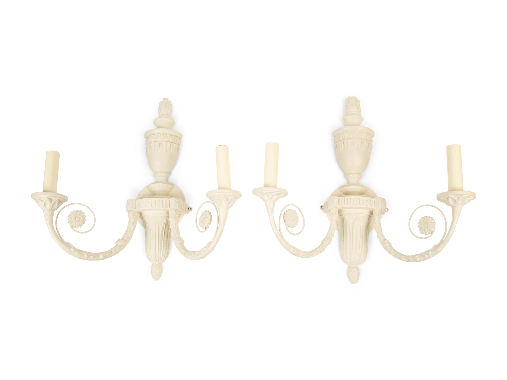 A Pair of Neoclassical Style White Two-Light Wall Sconces — 20TH CENTURY