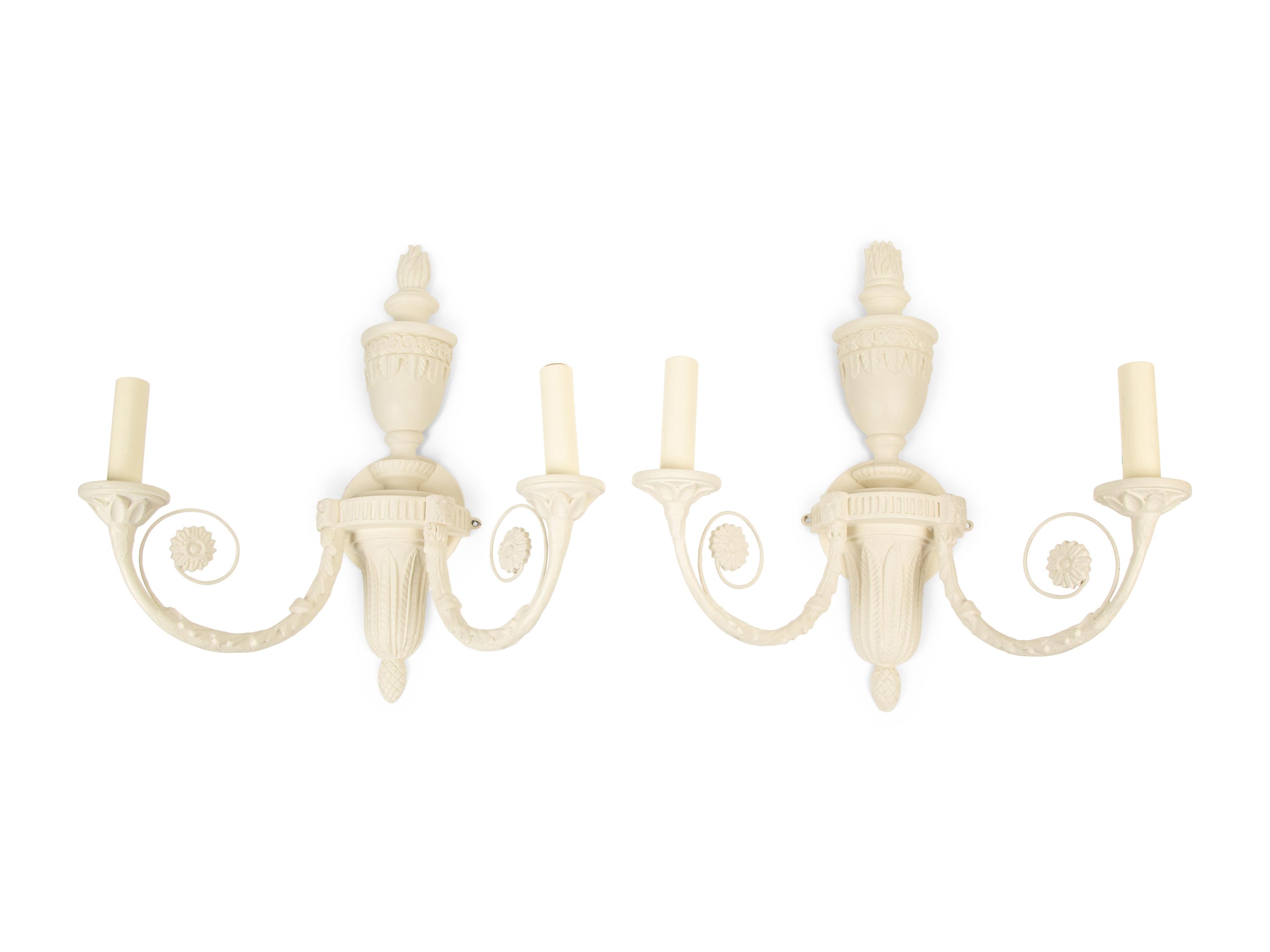 A Pair of Neoclassical Style White Two-Light Wall Sconces — 20TH CENTURY