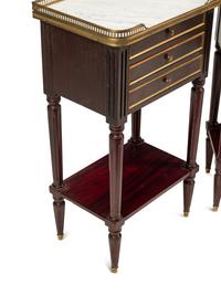 A Pair of Louis XVI Style Mahogany Marble-Top Side Tables