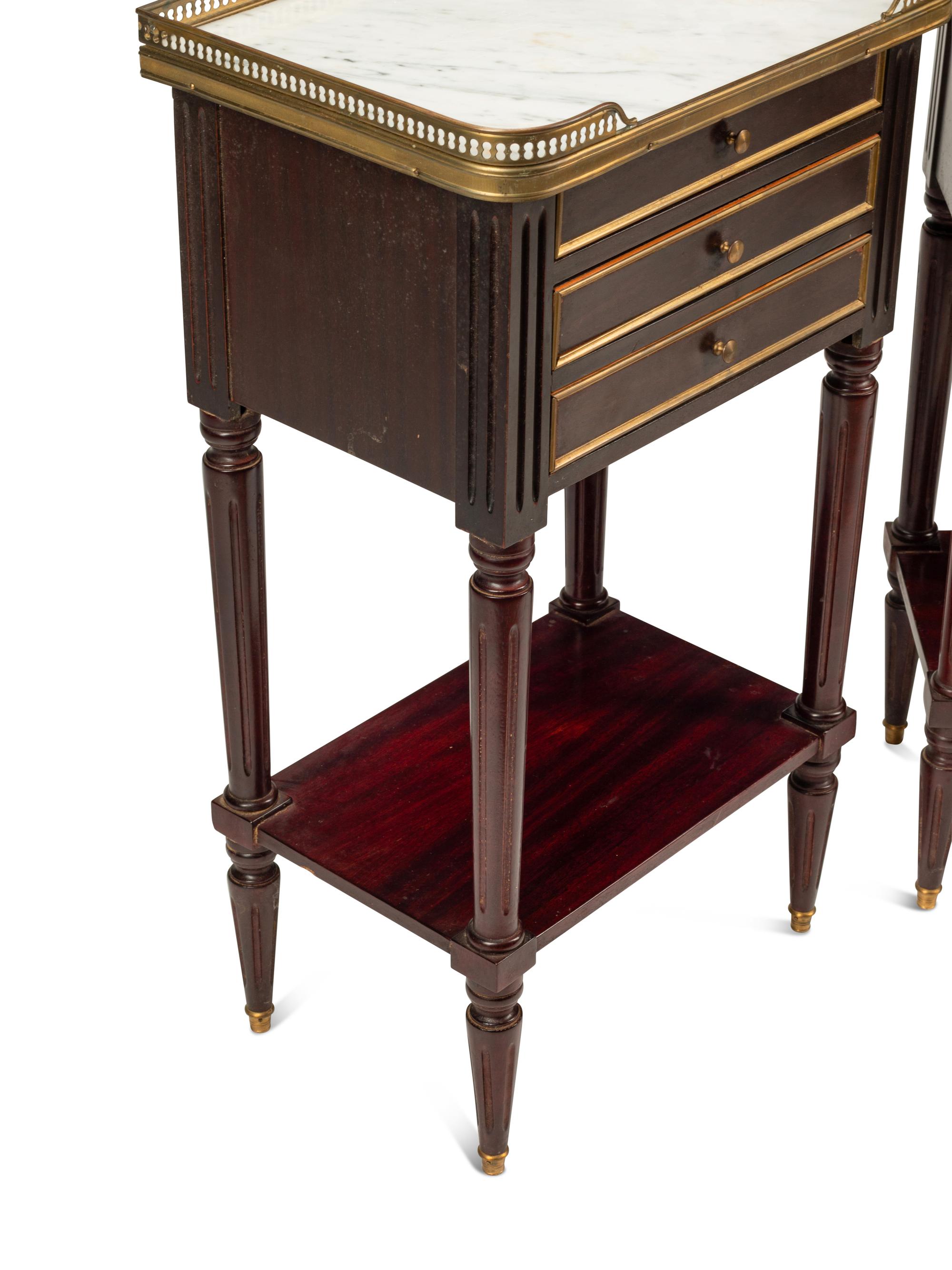 A Pair of Louis XVI Style Mahogany Marble-Top Side Tables