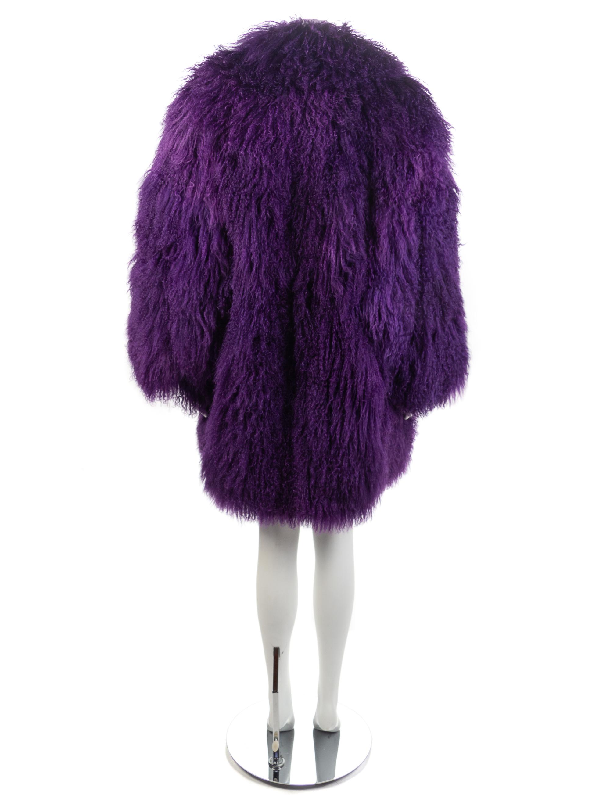 I. Magnin Purple Mongolian Fur Coat, 1980s