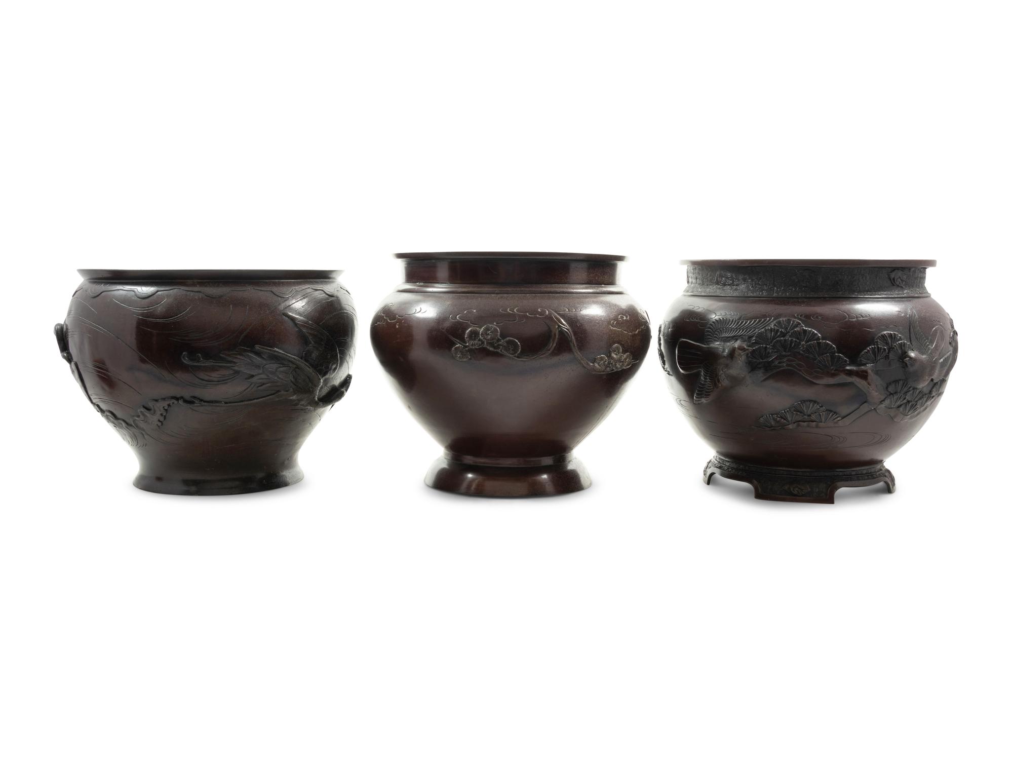 Three Japanese Bronze Jardinières