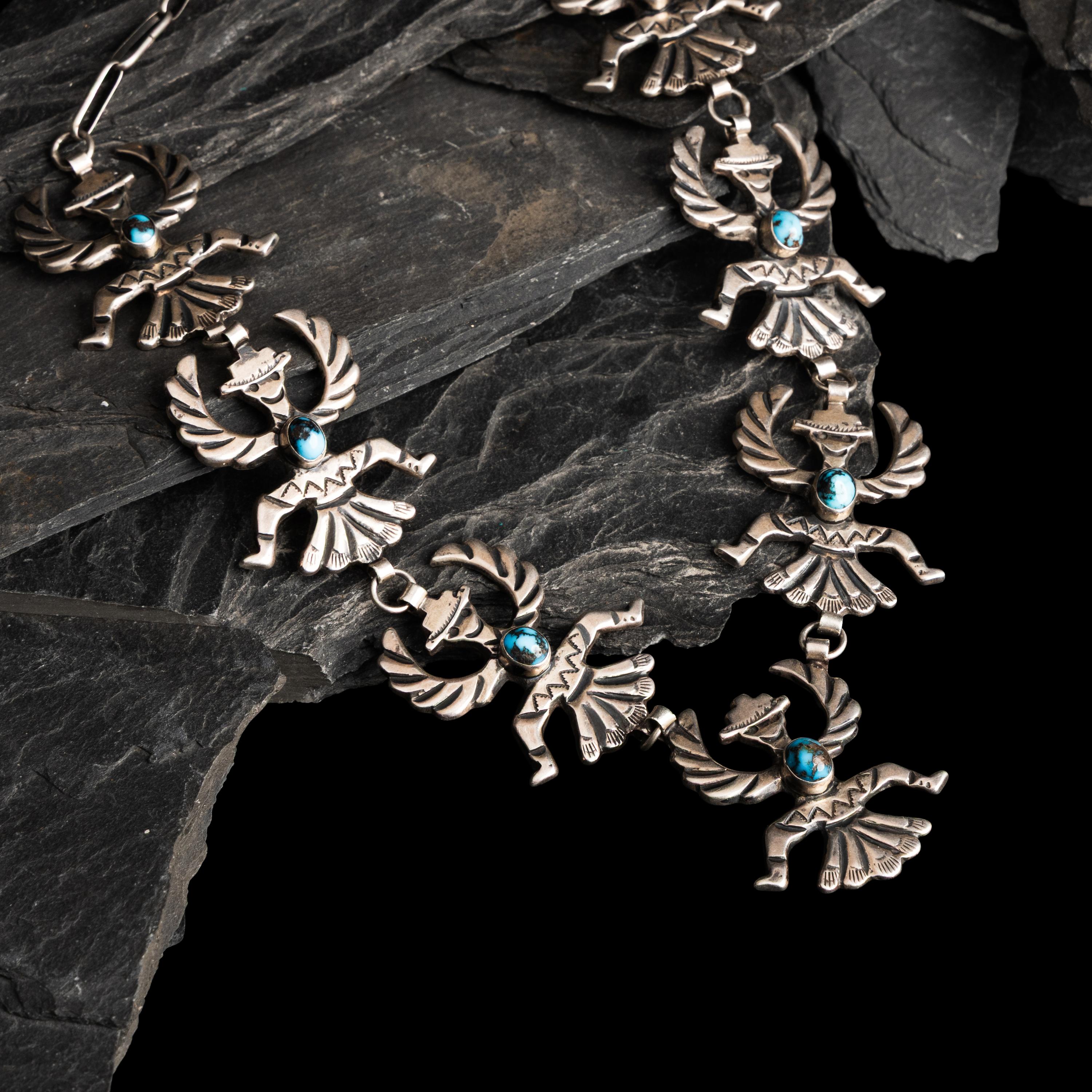 Horace Iule, Attributed (Zuni, 1901-1978) — Silver Knifewing and Persian Turquoise Necklace